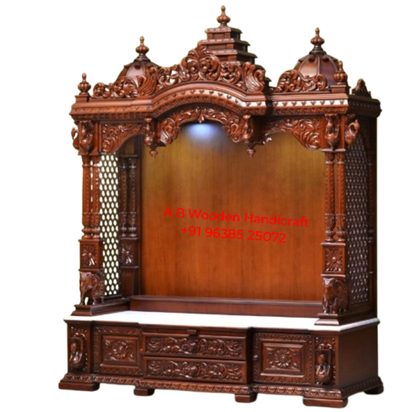 Home Pooja Mandir with Beautiful Swan Carving Design