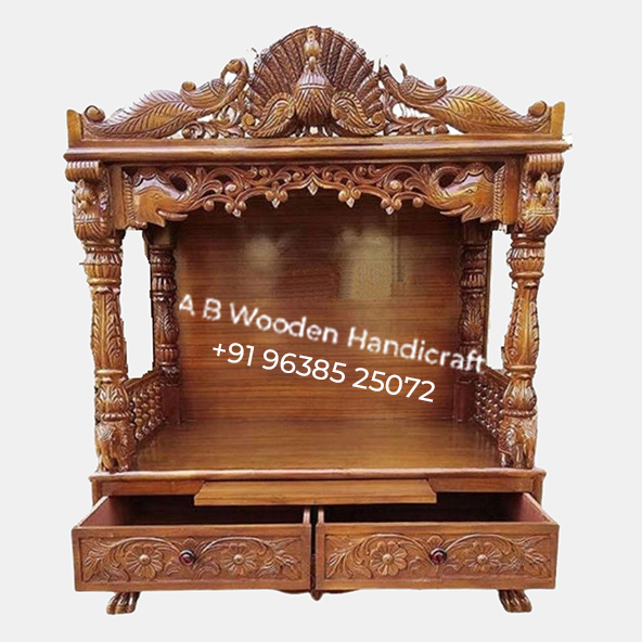 Peacock Carving Design Temple with Cabinet